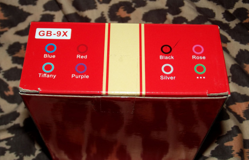 End panel of box with "GB-9X" number and various colour options